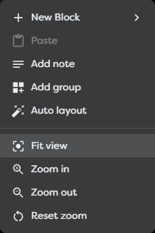 The canvas context menu with New Block, Auto layout, and view controls