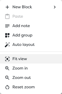 The canvas context menu with New Block, Auto layout, and view controls