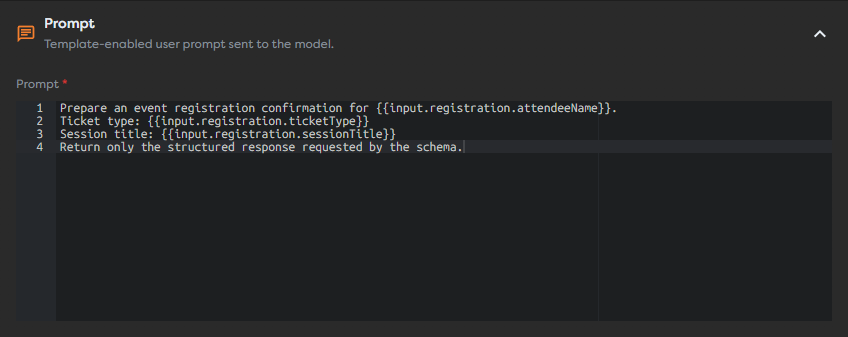A focused AI Agent prompt using fields from a registration payload