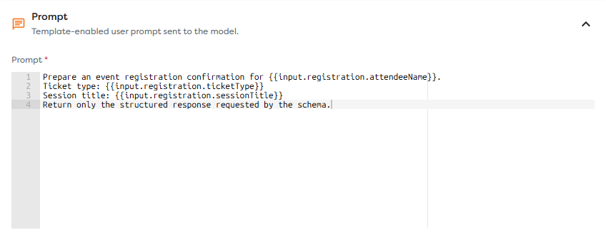 A focused AI Agent prompt using fields from a registration payload