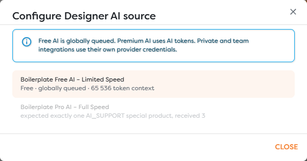 The Designer AI source dialog with the available Builders AI options