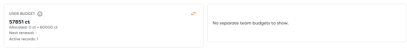 User budget summary with remaining, allocated, renewal, and active-record values
