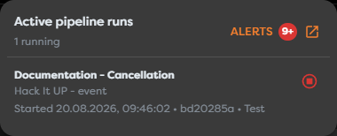 The header popover listing one active run with its Stop run action