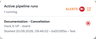 The header popover listing one active run with its Stop run action
