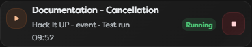 An active documentation test shown as a focused card on the dashboard
