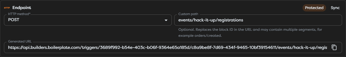 A protected synchronous POST endpoint with a custom registration path