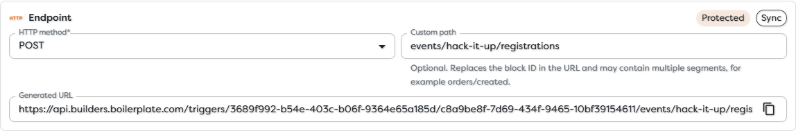 A protected synchronous POST endpoint with a custom registration path
