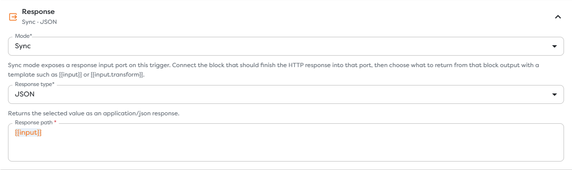 Synchronous JSON response settings using the final block output