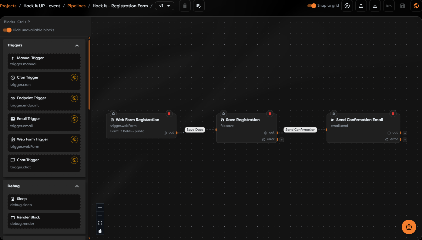 The Builders Designer with its trigger catalog and registration workflow