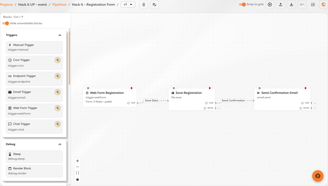 The Builders Designer with its trigger catalog and registration workflow