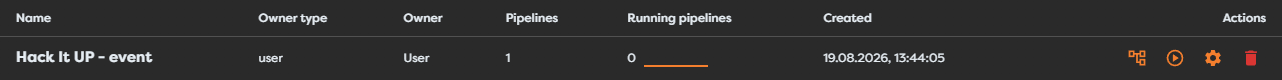 The project list showing Hack It UP - event and its pipeline count