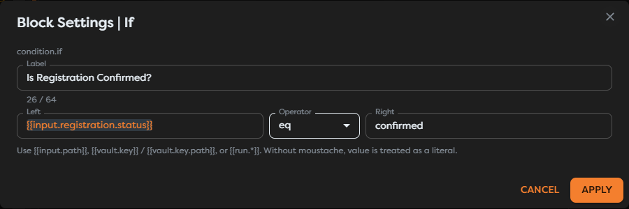 If settings comparing the registration status with confirmed