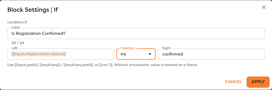 If settings comparing the registration status with confirmed