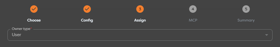 The Assign step showing the ownership selection for an integration
