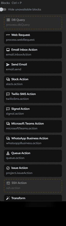 Email and messaging action blocks in the Process catalog