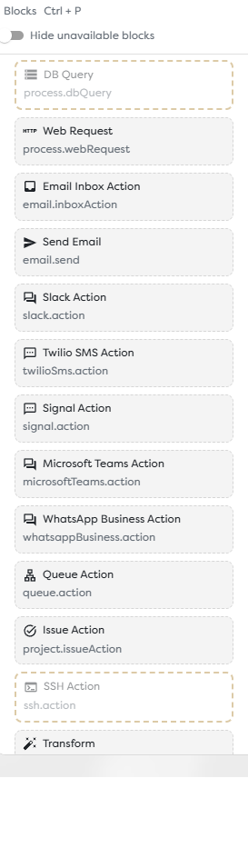 Email and messaging action blocks in the Process catalog