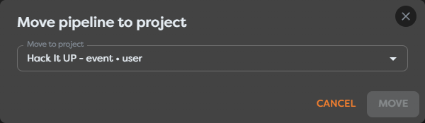 The Move pipeline to project dialog with the current project selected