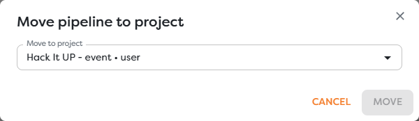 The Move pipeline to project dialog with the current project selected