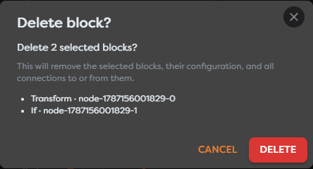 Confirmation for deleting two selected blocks and their connections