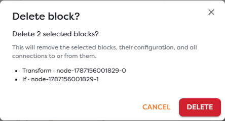 Confirmation for deleting two selected blocks and their connections