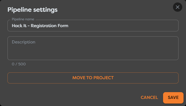 Pipeline settings showing the Move to project action instead of separate owner fields