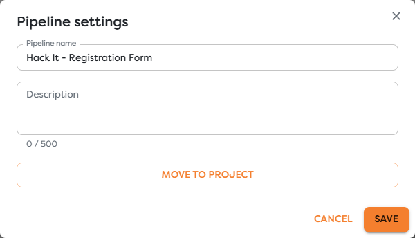 Pipeline settings showing the Move to project action instead of separate owner fields