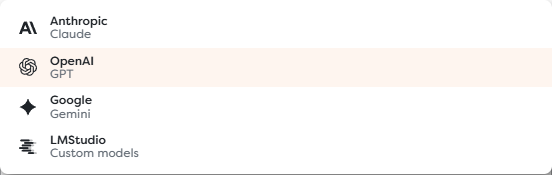 The available private AI provider options