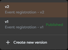 The version selector with an editable v2 and the published v1