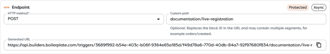 A protected asynchronous endpoint configured as the live workflow entry point