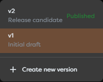 The version selector with Release candidate published and Initial draft available