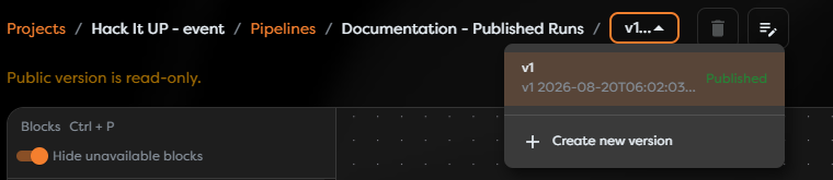 The published v1 selected as the read-only public workflow version