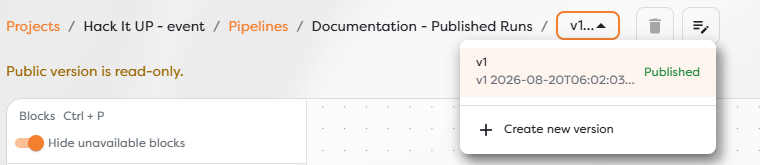 The published v1 selected as the read-only public workflow version