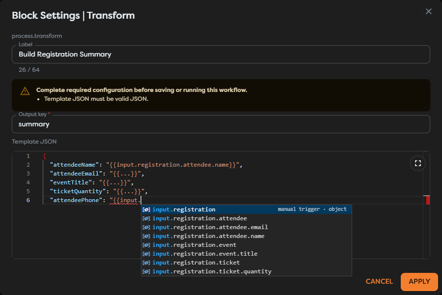 Input path suggestions based on registration data from the upstream trigger