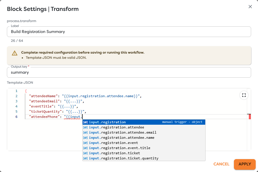 Input path suggestions based on registration data from the upstream trigger