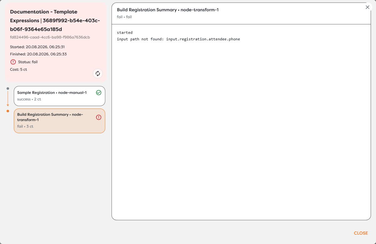 A Transform block failing because a referenced input path does not exist