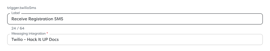 Twilio SMS Trigger configured with a project-accessible Twilio integration