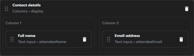 A two-column contact-details group in the Web Form Designer