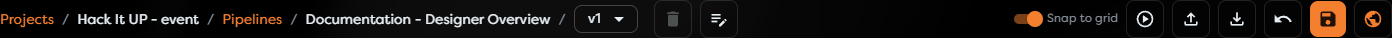 The Workflow Designer breadcrumb, version selector, and editing toolbar